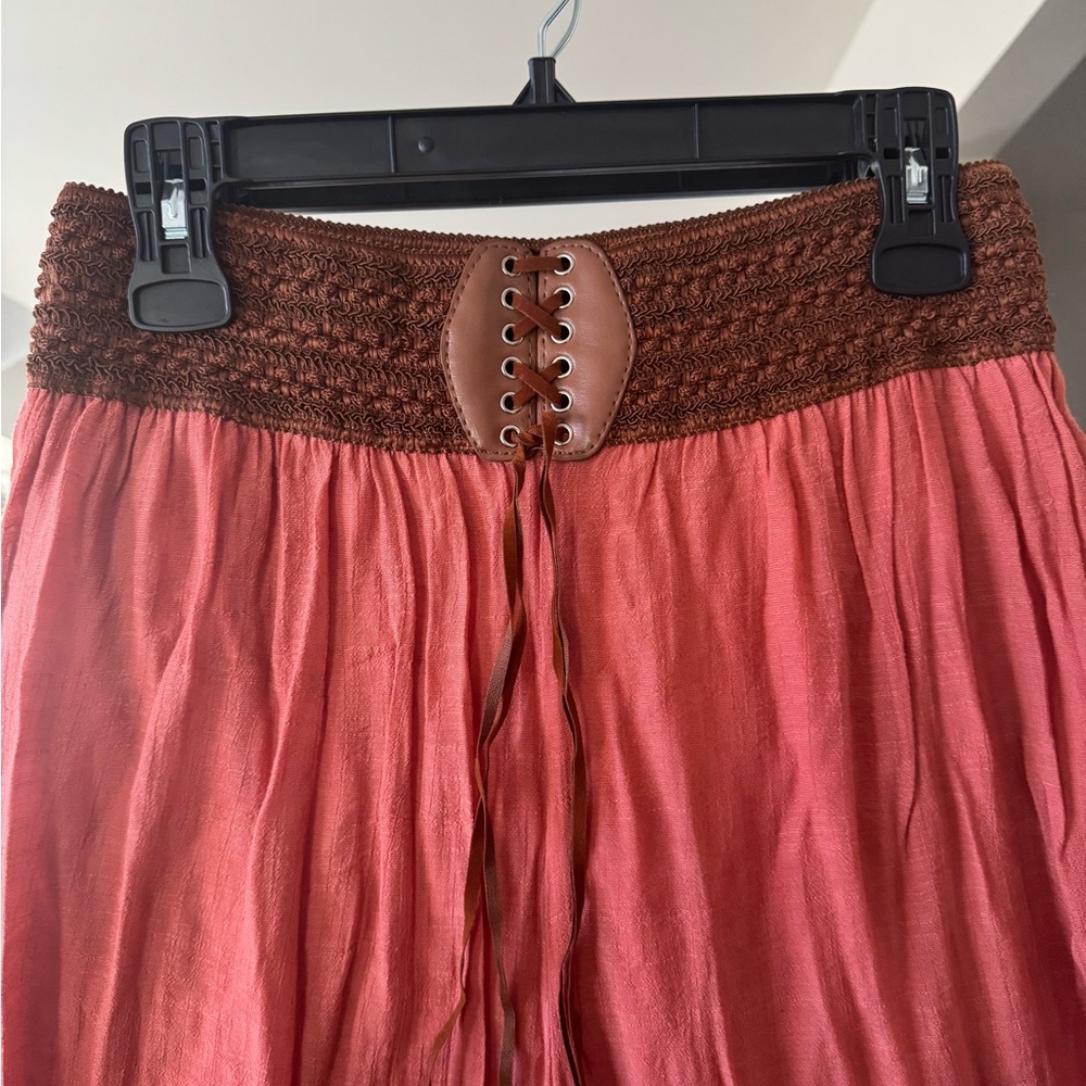 ANTHROPOLOGIE Poetry Wide Leg Bohemian Pants Lined Faux Belt Detail Size L - Picture 2 of 6